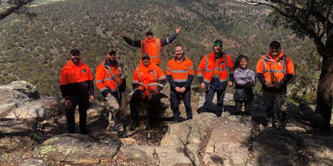 Narrap rangers at Werribee Gorge during field work for the cultural value assessment