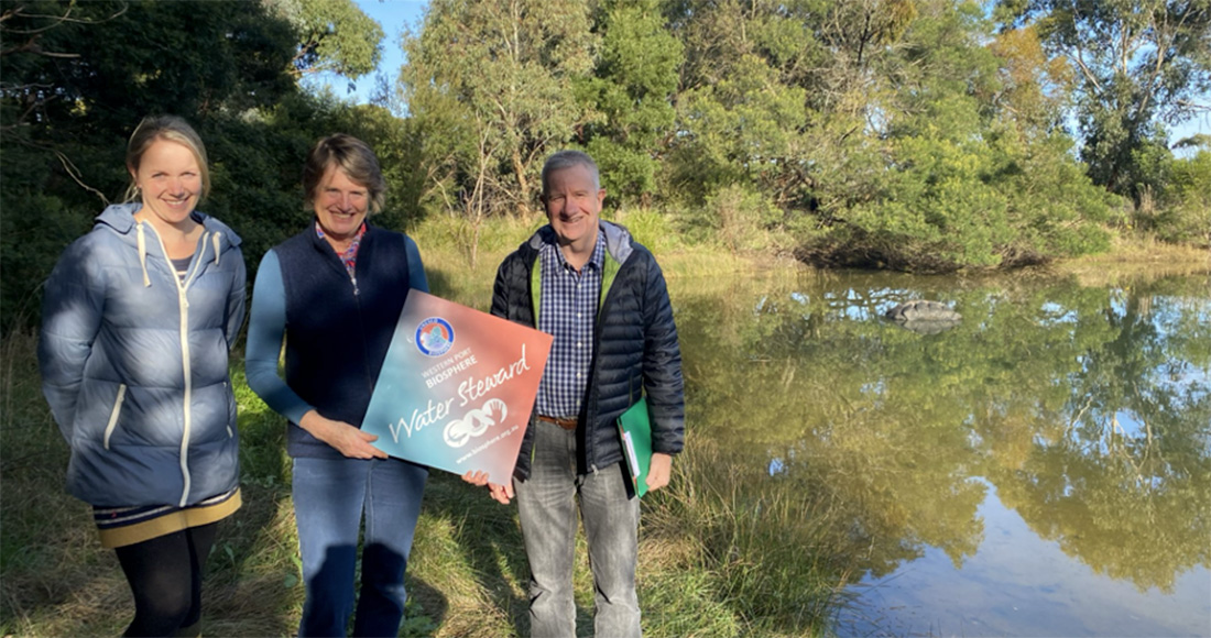 Lucy Kyriacou, Catriona McLean and Lance Lloyd complete the Site Water Stewardship Plan by handing over the gate sign for the property.