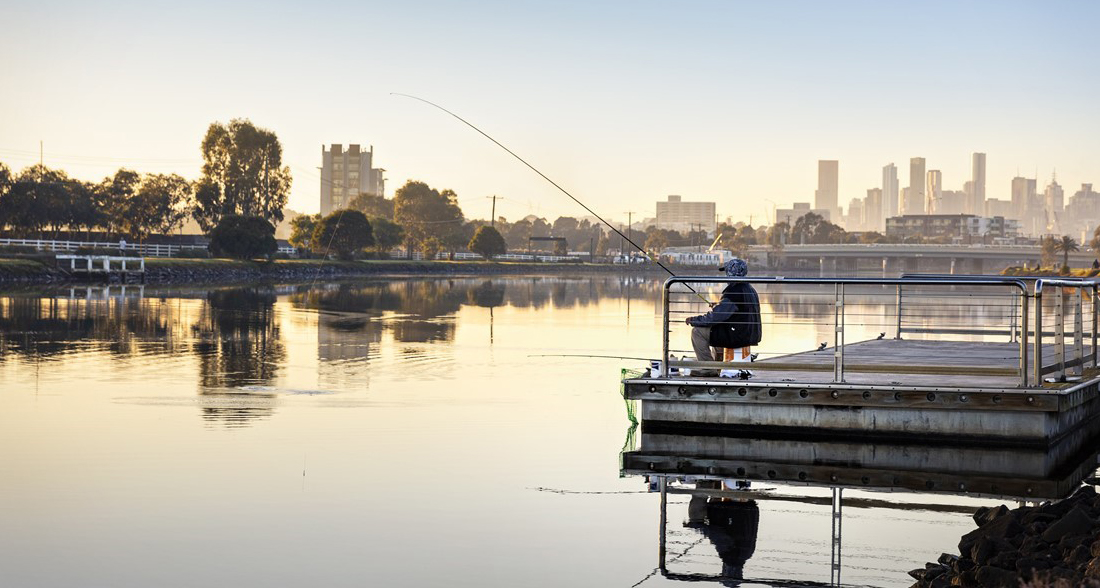 Fishing in the Maribyrnong River at Footscray Park