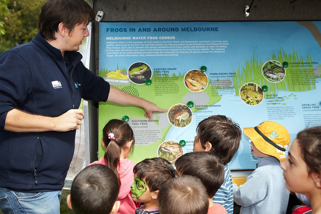 Kids learning about frogs at a Waterwatch Frog Frenzy event