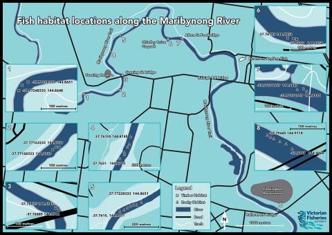 Fish hotel locations in the Maribyrnong Rivers Estuary. Credit: Victorian Fisheries Authority